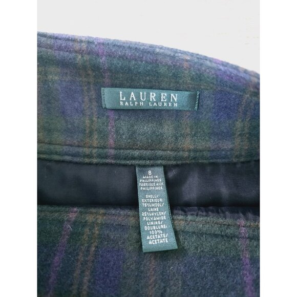 Lauren Ralph Lauren Wool Buckle Emerald Green Plaid Knee Short Wrap Skirt 8 M - Picture 5 of 5